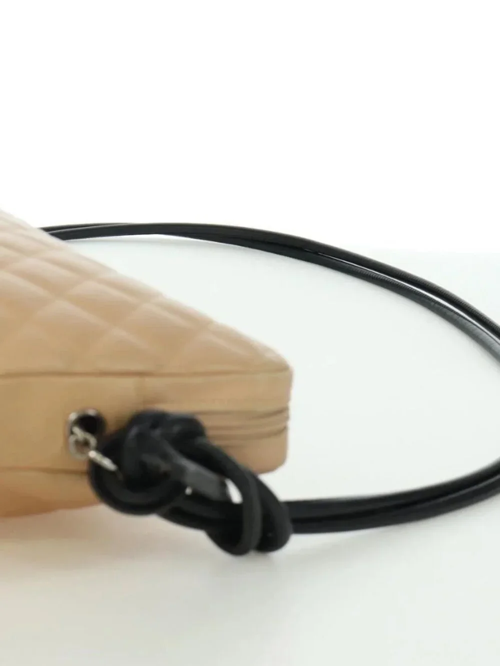 CHANEL Cambon Line Matelasse Shoulder Bag Lamb Skin Beige Black CC Auth am10849V